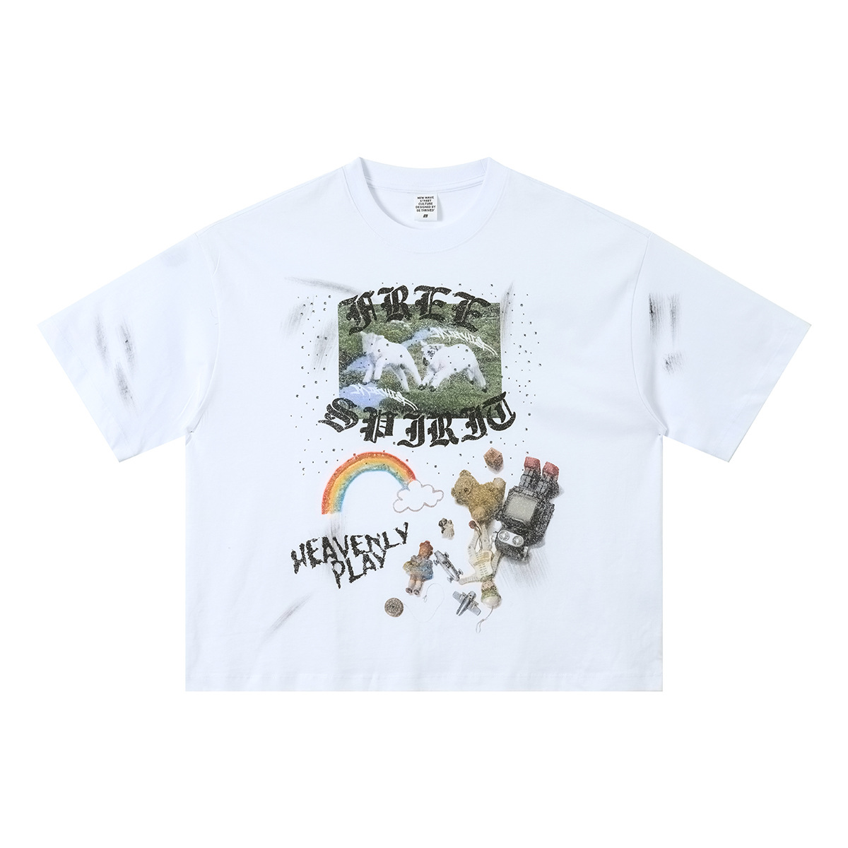 Calle secada| American relajado viento infantil diversión caliente diámetro impresión camiseta de moda de la calle graffiti suelta caer hombro manga corta hombre