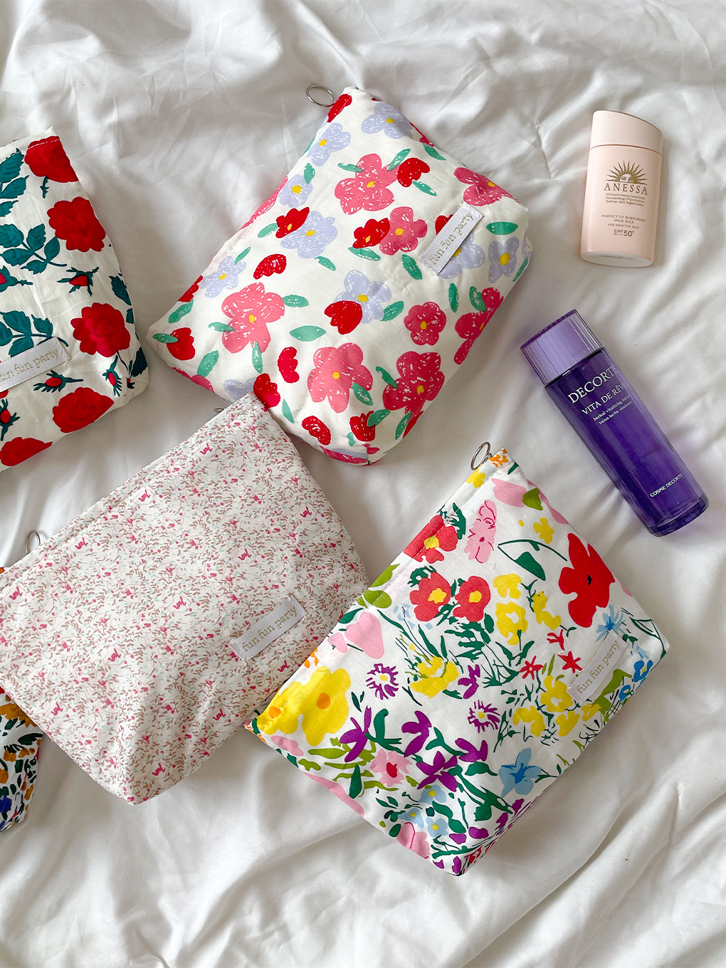 Classic Style Style Square Shape Classic Style Ditsy Floral Cloth Square Makeup Bags