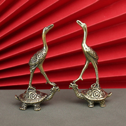 Pocket Brass Turtle Crane Crane Ornament Turtle Crane Extends Longevity Turtle Single Crane Steps on Turtle Home Pure Brass Ornament