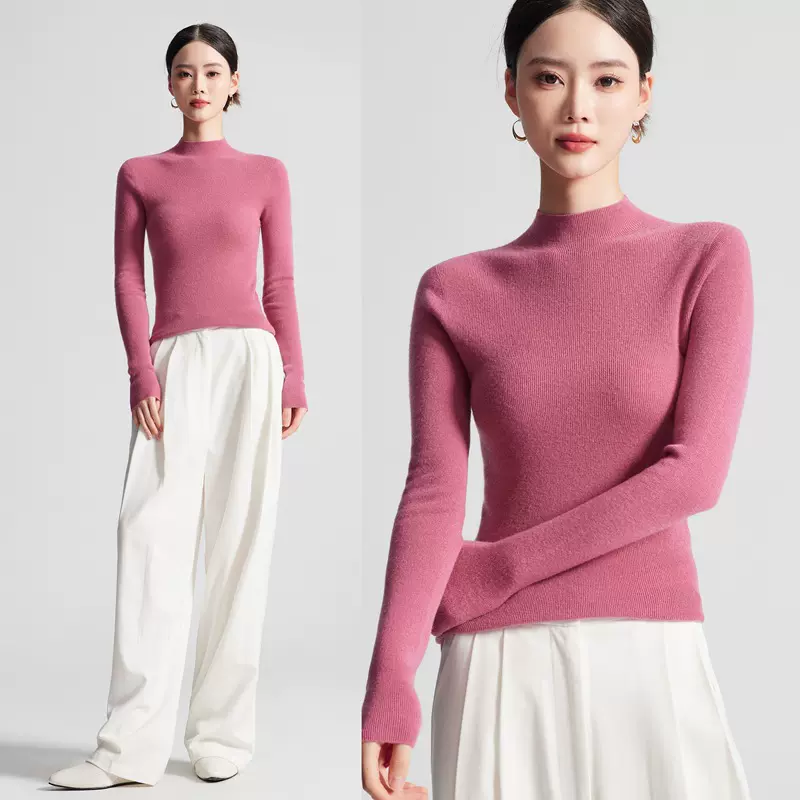 可机洗60支羊毛衫女装半高领毛衣打底衫岛精无缝一体成型针织衫薄
