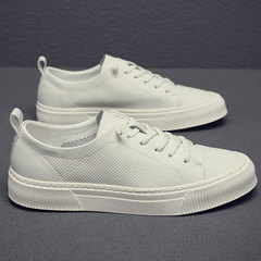 小白鞋男2021夏季新款低幫男板鞋韓版潮流真皮透氣男士休閒小白鞋