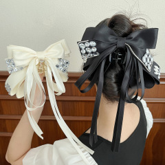 时尚飘带蝴蝶结马尾夹女发量少后脑勺盘发鲨鱼夹半扎发卡中号抓夹
