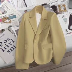 米白色短款西装外套女春秋季新款高端设计感休闲百搭西服外套潮