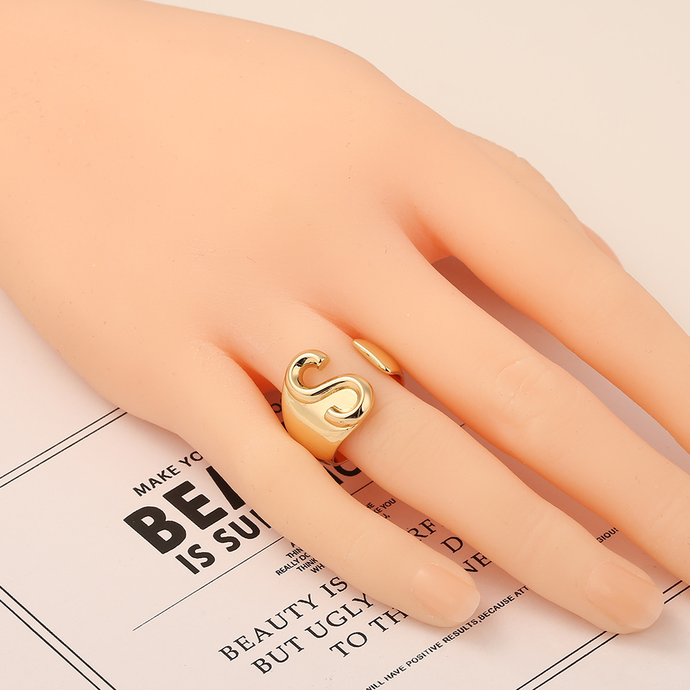 5g Weight Birthday Occasion Copper Material Letter Pattern Unisex Gender Fashion Style Fashion New Style Copper 26 English Letter Ring 9