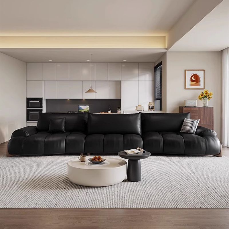 Retro Style Oil Wax Leather Art Sofa Small Apartment Italian Minimalist Living Room Cowhide Straight Row High-End Sofa Combination