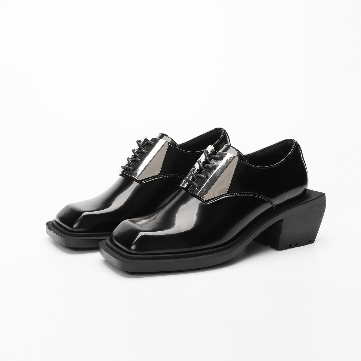 ShoeVault British Style Square Toe Derby For Men, Niche Ins Trend, Iron Plate Decoration, High-End Retro Lace-Up Leather Shoes_voghion.com