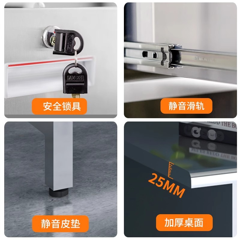 Mesa de oficina de acero inoxidable Mesa de computadora Mesa de operación médica Mesa de trabajo Mesa de taller Tesorería Mesa de computadora de oficina individual