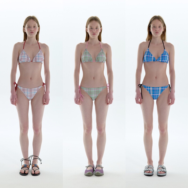 3 Colors] Korean Style New Girl Japanese Style Plaid Small Chest Sexy Split Swimsuit Beach Vacation Retro bikini