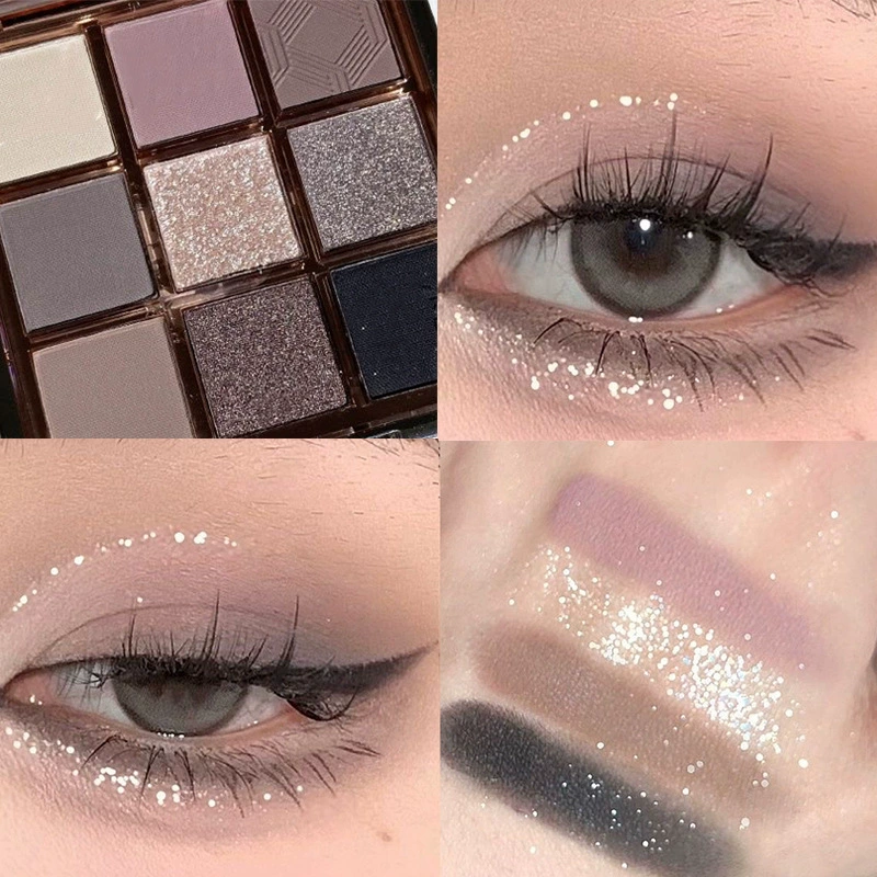Matte eyeshadow palette, 9-color Korean-style set, earth tones with shimmer finishes