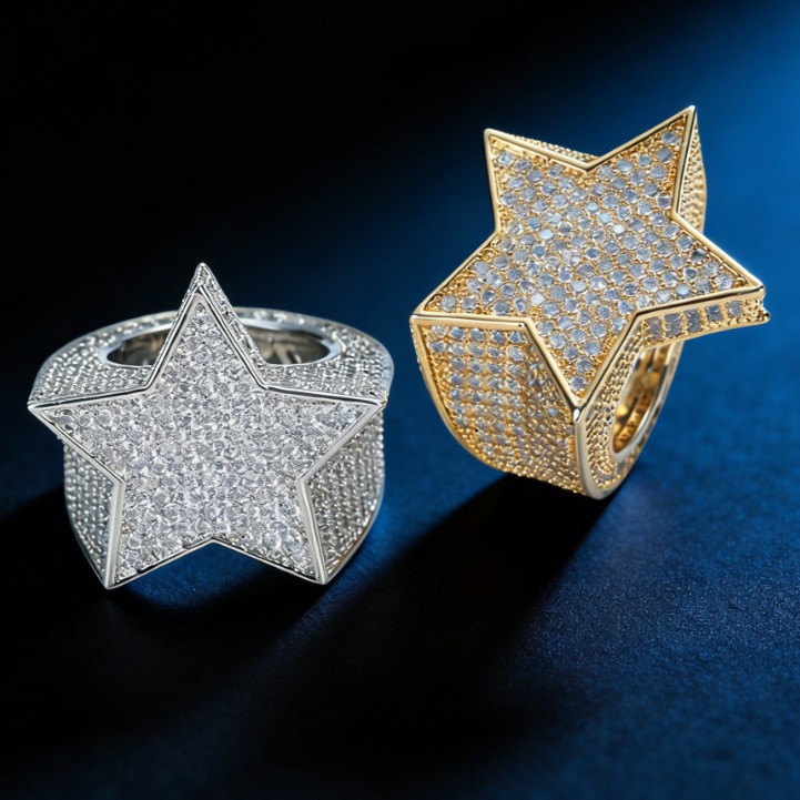 Transfronterizo nuevo anillo de estrella de cinco puntas para hombres anillo de estrella Hip Hop bronce anillo de estrella al por mayor personalizado image 1