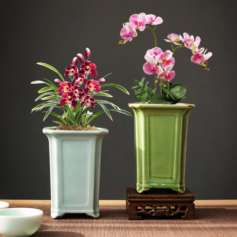 Creative Ge kiln Chinese flower pot orchid green plant old pile desktop bonsai flower pot ceramic factory direct wholesale high pot
