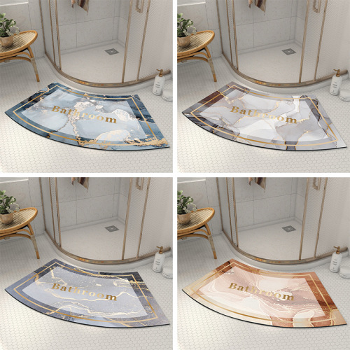 Bathroom curved floor mat, bathroom soft diatom mud absorbent mat, shower door non-slip quick-drying fan-shaped foot mat