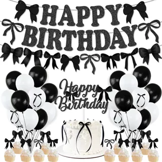 亚某逊黑色星期三主题蝴蝶结套装 生日派对暗黑系列蝴蝶结拉旗INS