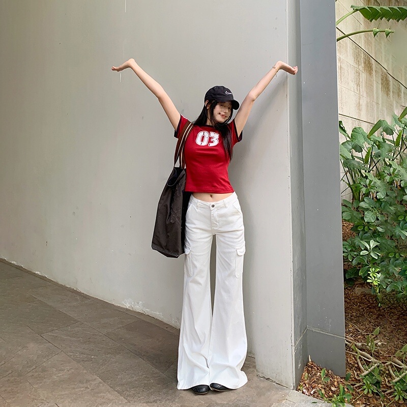 Spring/Summer 2026 Casual Versatile New White Low-Waist Slim-Fit Slightly Loose Stretchy Workwear Flared Jeans