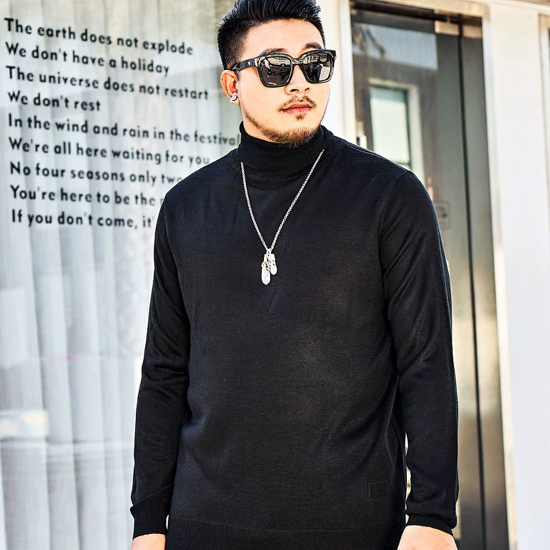 Men's black sweater, demi-season knitted thermal underwear, plus size