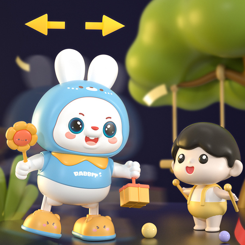 電動ダンシングウサギのおもちゃ赤ちゃん練習ヘッドアップトレーニング回転音と動き子供の赤ちゃんのおもちゃギフト|undefined