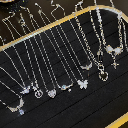 Korean silver titanium steel necklace girls versatile high-end niche pearl butterfly pendant clavicle chain jewelry wholesale