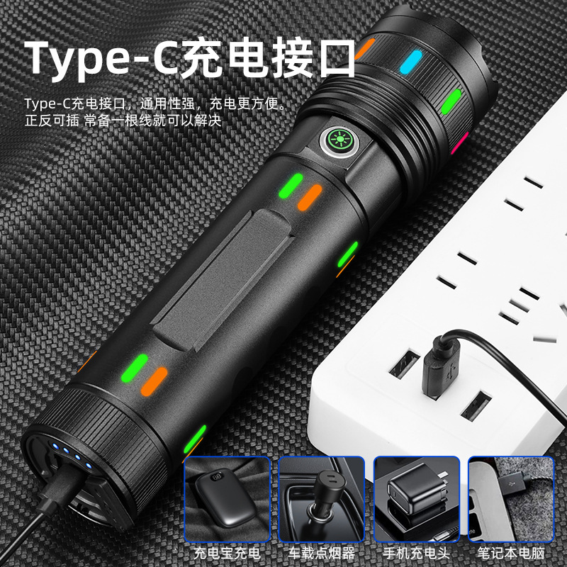 Lintera láser blanca transfronteriza de alta intensidad de carga de larga duración al aire libre antorcha LED fluorescente digital a prueba de agua