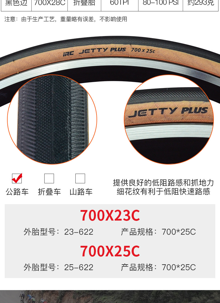 日本IRC自行车轮胎JETTY PLUS折叠黄边胎700*23 25 28C公路车外胎详情5