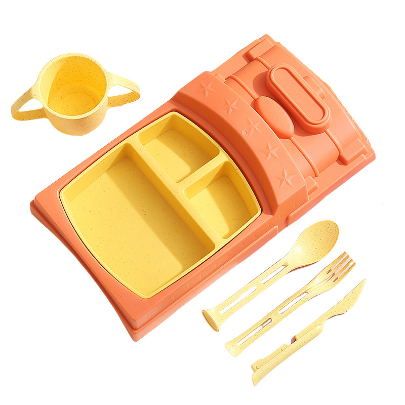 Juego de Vajilla Infantil Animada 6 Piezas de Paja de Trigo Apto para Microondas