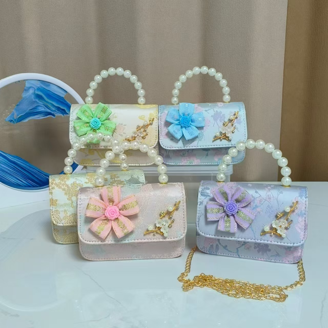Bolsos infantiles de alto nivel, exquisitos antiguos, bolsos de cambio de niña, bolsos de mano de perlas de princesa, bolsos de almacenamiento