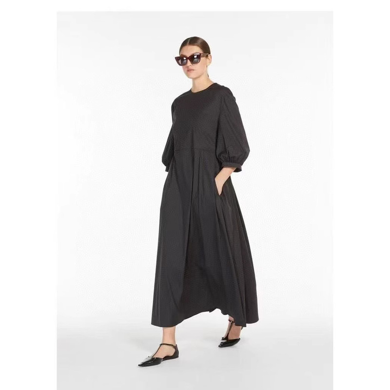 MAX2025 new long round neck dress with fluffy cropped sleeves show inspiration.