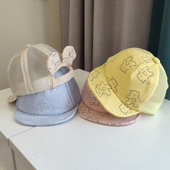 夏季嬰兒網帽小熊鴨舌帽薄款透氣軟頂遮陽帽寶寶出遊防曬帽子