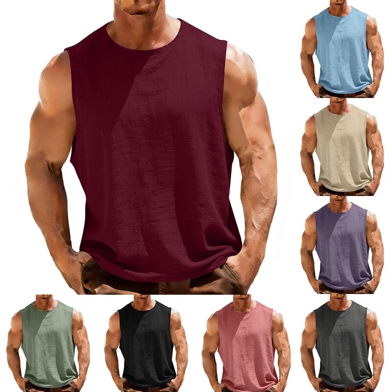 Men's Vest Fitness Running Outdoor Leisure Sports Sleeveless Top Pure Cotton Cotton Linen Men's Vest 120g