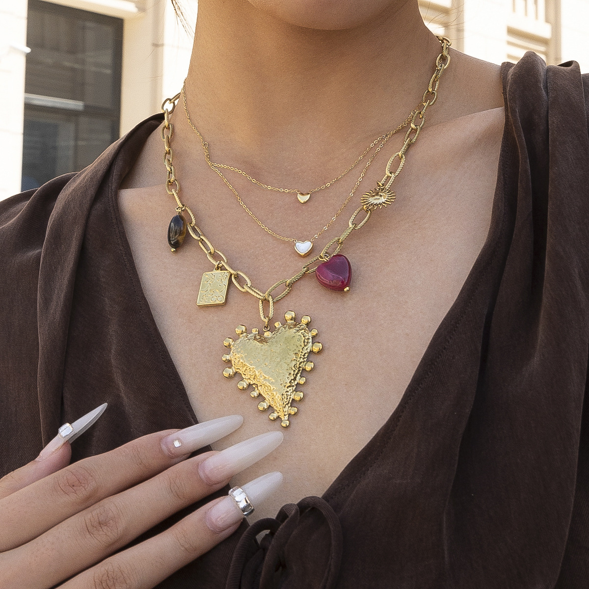 Collar de acero inoxidable de la UE y los Estados Unidos, lujo ligero, nicho universal, moda, amor, collar de zircon, joyería no desvanecida para mujeres