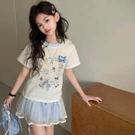 女童短袖套装夏季2026新款儿童甜美夏装T恤女大童花苞裙子两件套