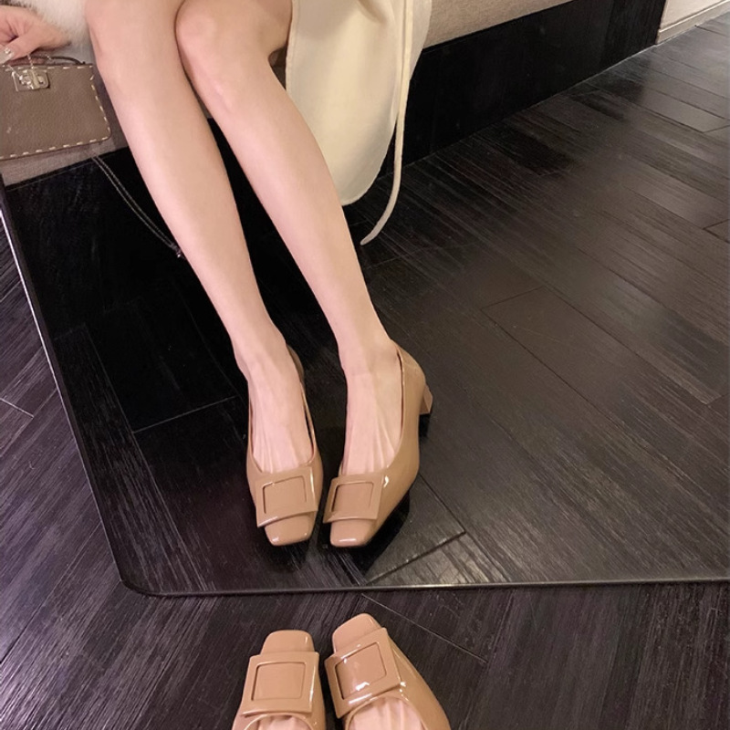 Grape mom with the same style ~ classic square buckle commuter thick heel gentle wind square head elegant temperament high heel women's shoes spring Grape mom with the same style ~ classic square buckle commuter thick heel gentle wind square head elegant temperament high heel women's shoes spring
