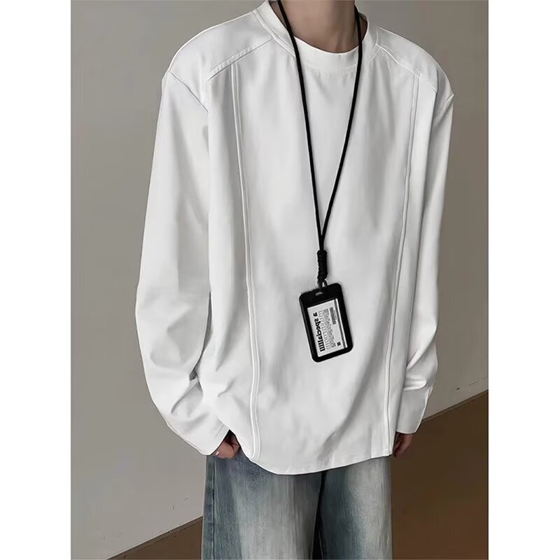 Korean Accessible Luxury Style Shoulder Line Design Half Turtleneck Long-Sleeved T-Shirt Men's Trendy Autumn and Winter New Casual Pure Color Bottoming Shirt