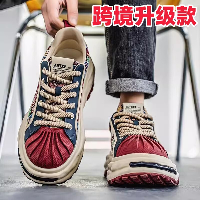Cross-border Internet Popular Men's Shoes Spring 2025 New Niche Printed Shell Head Flat Shoes Sports Casual Trendy Shoes