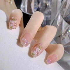 【ArtHaus】Handmade French Pearl Ice Sheer Camellia False Nail Sticker Removable Bride Wear Nails