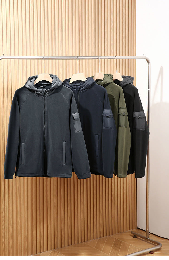 Men's Thickened Fleece Patchwork Hoodie Warm Stylish Winter Coat_voghion.com