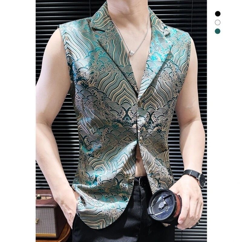 Gothic Style Suit Vest Men's Summer Designer Men's High-End Aristocratic Pattern Sleeveless Vest Vest for Men