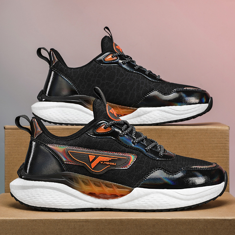 Çift koşu ayakkabıları erkek yumuşak taban şok emilimi sonbahar nefes alabilen lazer örgü spor ayakkabı patlamış mısır hafif moda ayakkabılar_voghion.com