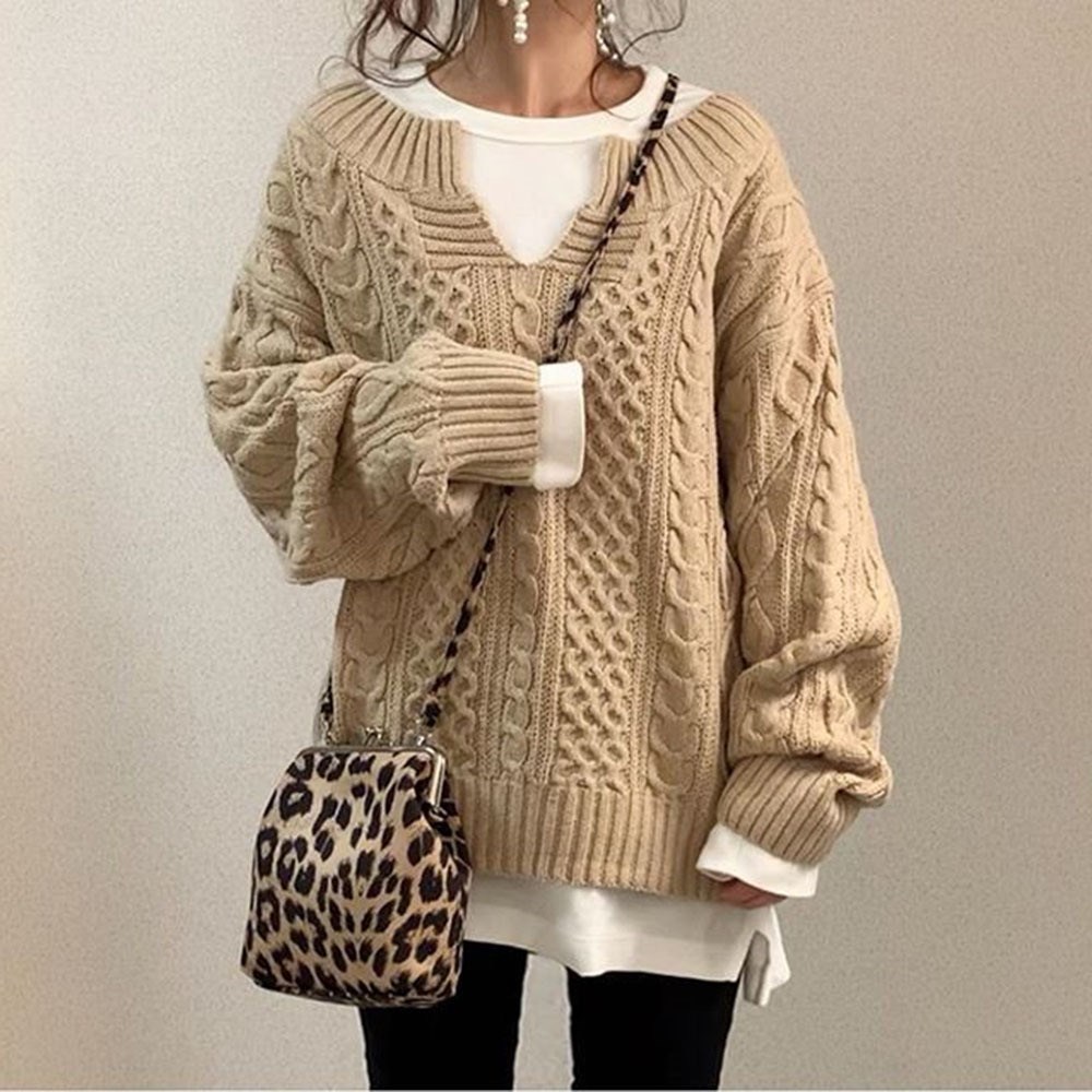Women's Japanese autumn and winter loose round neck ladies cotton splicing pullover coat_voghion.com