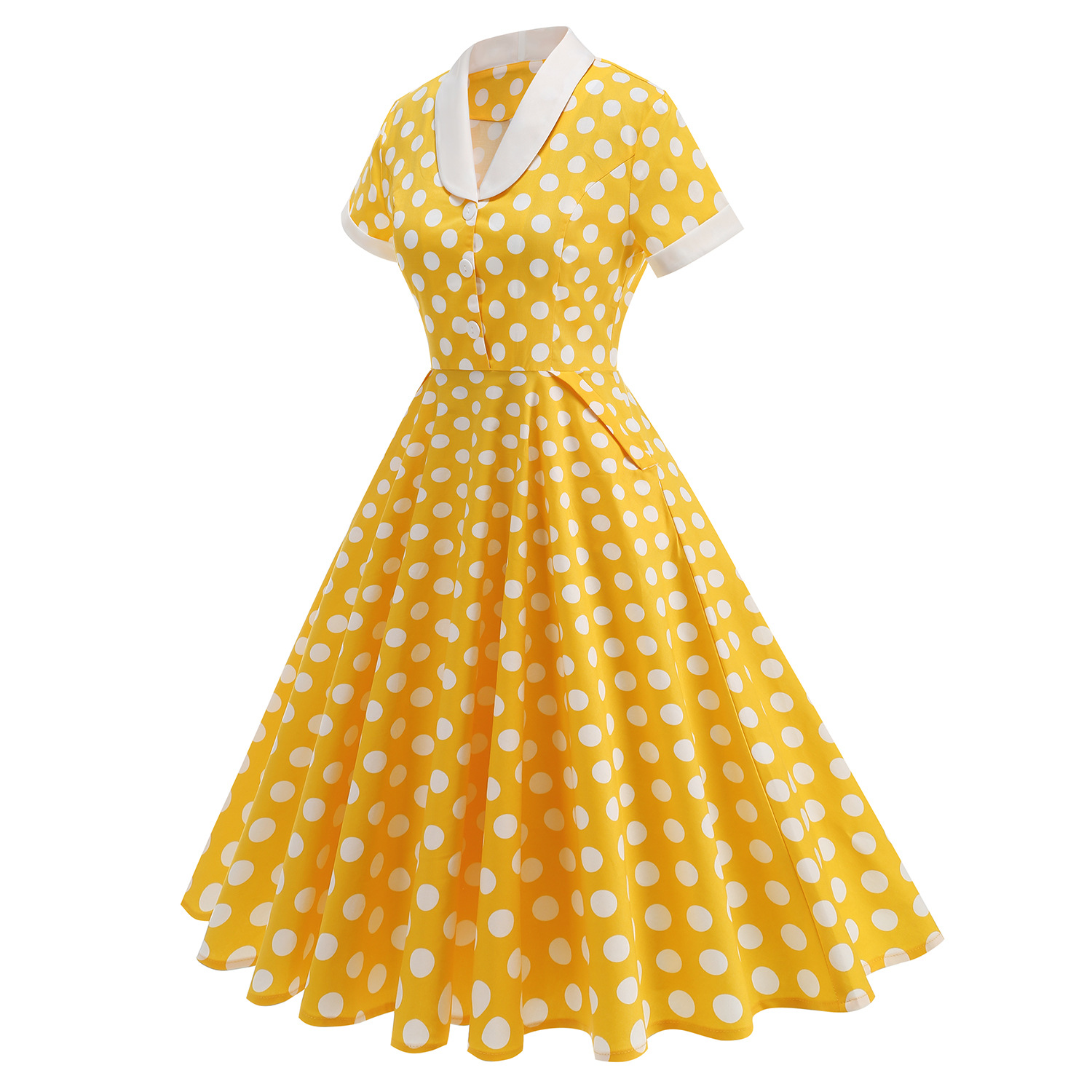 Hepburn-style Vintage Spring Outing Court-style Waist-cinching Light Dress, Annual Meeting Performance Outfit, Long_ecoleips.com