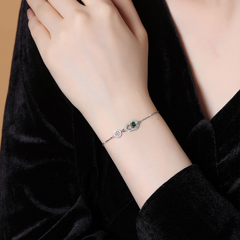 Material peligroso, calabaza auspiciosa, joyería de jade natural, pulsera de plata esterlina S925, nueva moda china, sentido retro premium