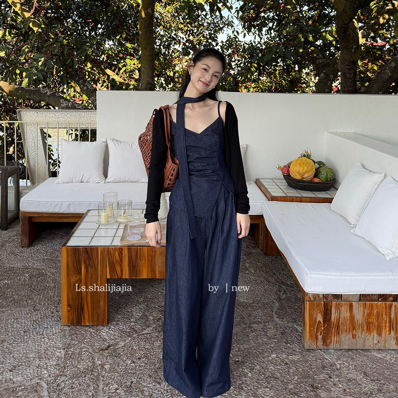 Ls Denim Camisole Top + Casual Wide-Leg Pants Guangzhou Shisanxing 2026 Spring New Fashion Set 61310 #
