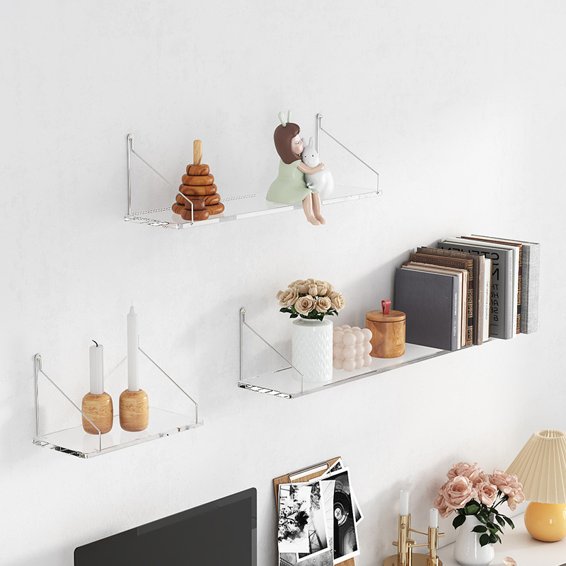 Simple Acrylic Wall Storage Rack Bathroom Wall Hanging Living Room Toy Rack Kitchen Partition Invisible Bookshelf