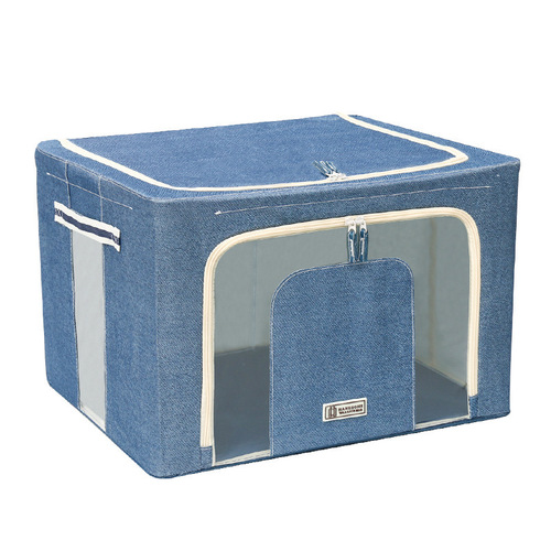 Oxford cloth storage box, fabric foldable clothing, quilt, toys, makeup, dust-proof steel frame box