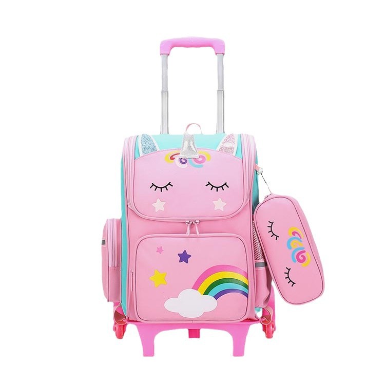 Unicornio tirón mochila para niñas 2345 grados niños escaleras de dibujos animados ligero mochila