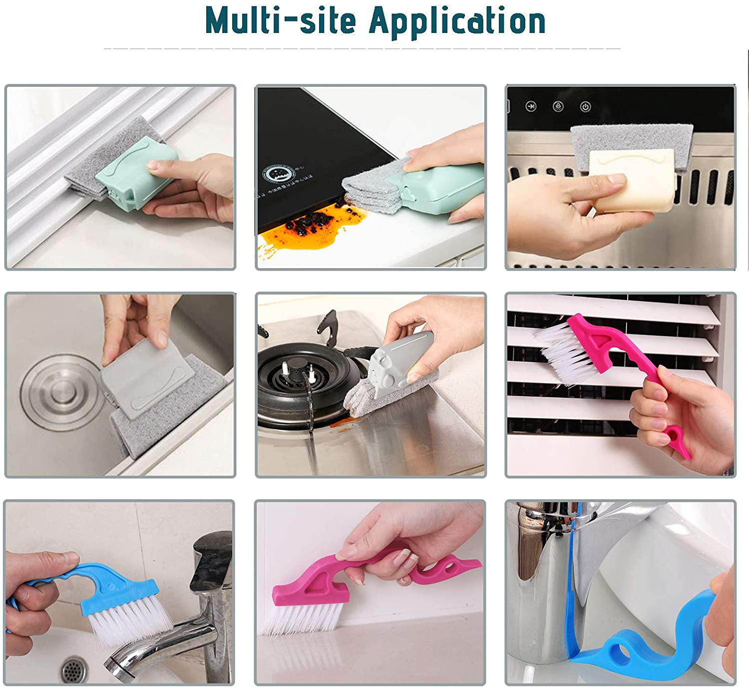 Cross-border 9-piece ventana pista Magia estropajo mano cóncava brecha herramienta de limpieza cepillo Kit de limpieza de ventanas