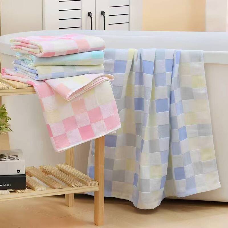 Kangxin cotton double-layer yarn cloth color Square bath bath towel children increase towel baby baby wrap is 70*140