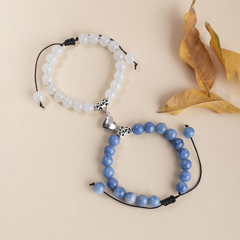 Fashion Heart Shape Agate Beaded Bracelets 1 Set