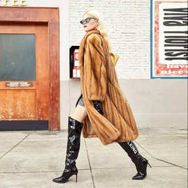 加拿大进口黑貂竖纹穿刀长款紫貂衣服貂皮外套裘皮大衣黄金貂女款