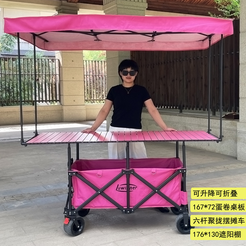 Street Vending Cart with Sunshade, 60cm Wide, Adjustable Height, Folding Table, Sunshade Canopy, Camping Stall, Snack Cart