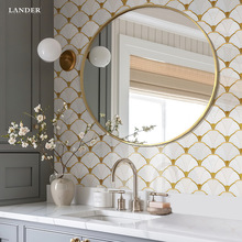 银杏叶轻奢金属法式复古水刀大理石拼花高端设计家装地砖墙砖